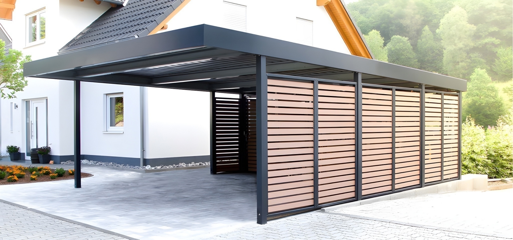 Современный автонавес с крышей из поликарбоната