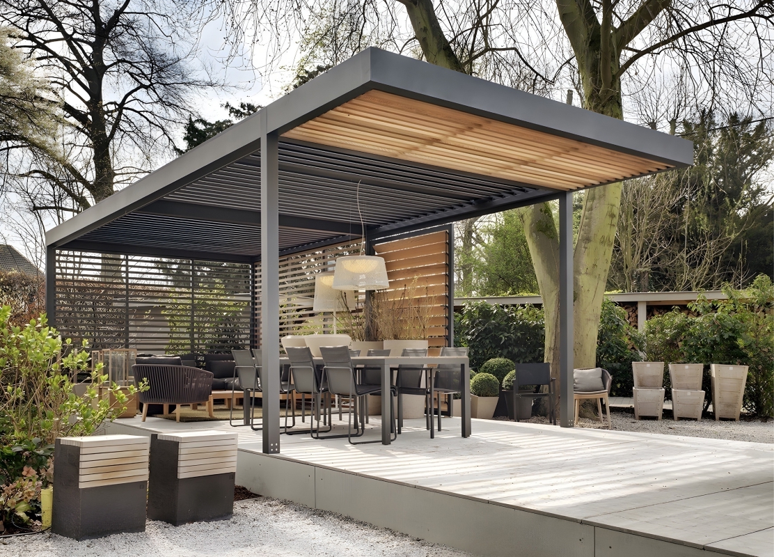 Односкатный автонавес из поликарбоната в стиле хай-тек для автомобиля